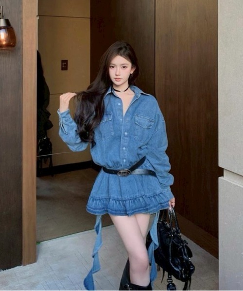 almo（アルモ）の「【LAMPOON】ティアードデニムワンピース（ワンピース・レディース・ブルー・LARGE/MEDIUM）」の3枚目の写真