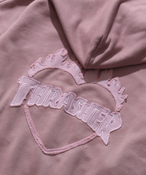 THRASHER(スラッシャー)の「【THRASHER/スラッシャー】裏毛 ピグメント加工 ダメージデニムアップリケ刺繍 ダブルジップアップパーカー※Sサイズのみショート丈デザイン※(パーカー・メンズ・チャコール/ブラウン/ピンク/グレー・L/M/XL/S-Short)」の15枚目の写真
