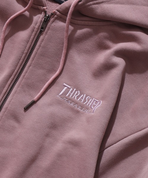 THRASHER(スラッシャー)の「【THRASHER/スラッシャー】裏毛 ピグメント加工 ダメージデニムアップリケ刺繍 ダブルジップアップパーカー※Sサイズのみショート丈デザイン※(パーカー・メンズ・チャコール/ブラウン/ピンク/グレー・L/M/XL/S-Short)」の16枚目の写真