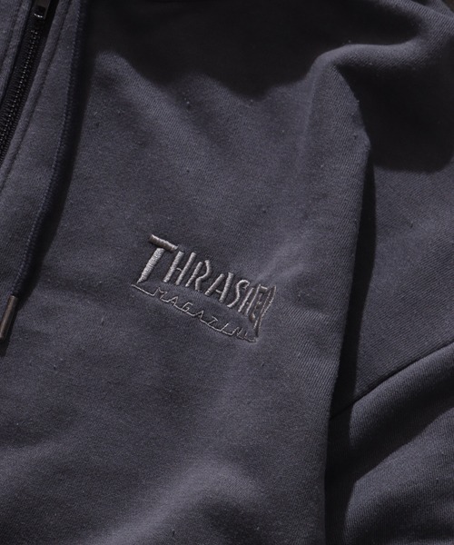 THRASHER(スラッシャー)の「【THRASHER/スラッシャー】裏毛 ピグメント加工 ダメージデニムアップリケ刺繍 ダブルジップアップパーカー※Sサイズのみショート丈デザイン※(パーカー・メンズ・チャコール/ブラウン/ピンク/グレー・L/M/XL/S-Short)」の19枚目の写真