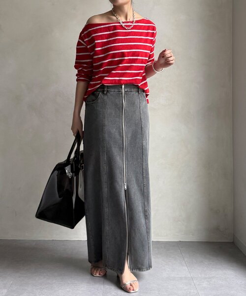 DouDou（ドゥドゥ）の「【WEB限定】フロントジップデニムスカート（スカート・レディース・ブルー/グレー・FREE）」の3枚目の写真