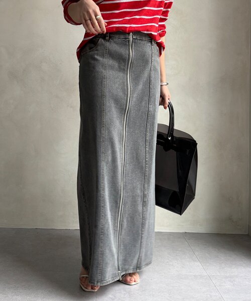 DouDou（ドゥドゥ）の「【WEB限定】フロントジップデニムスカート（スカート・レディース・ブルー/グレー・FREE）」の7枚目の写真