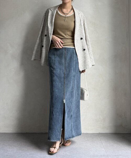 DouDou（ドゥドゥ）の「【WEB限定】フロントジップデニムスカート（スカート・レディース・ブルー/グレー・FREE）」の14枚目の写真