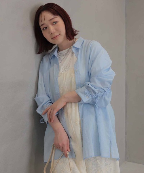 leswel(レスウェル)の「【WEB/一部店舗限定】【LL~5L 大きいサイズ】袖ドロストブラウス(シャツ/ブラウス・レディース・ライトグレー/ネイビー/サックスブルー・3L/LL/5L/4L)」の1枚目の写真