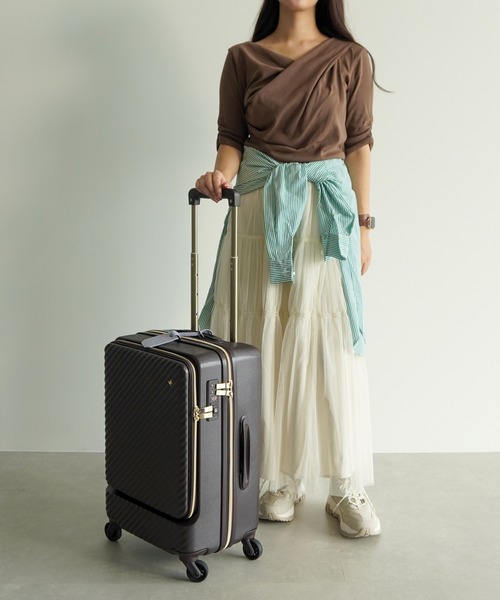 Jewelna Rose(ジュエルナローズ)の「HaNT ×Jewelna Rose コラボ スーツケース 機内持ち込み フロントオープン 34L 06820(スーツケース/キャリーバッグ・レディース・ライトパープル/ダークブラウン/グレイッシュベージュ・FREE)」の6枚目の写真