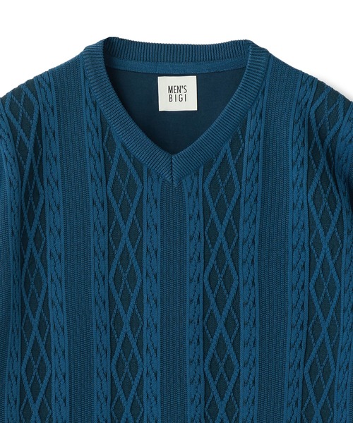 MEN'S BIGI（メンズビギ）の「アラン調 ニットコンビTシャツ（Tシャツ/カットソー・メンズ・ブルー/ブラック/オフホワイト・04/03/02/01）」の15枚目の写真