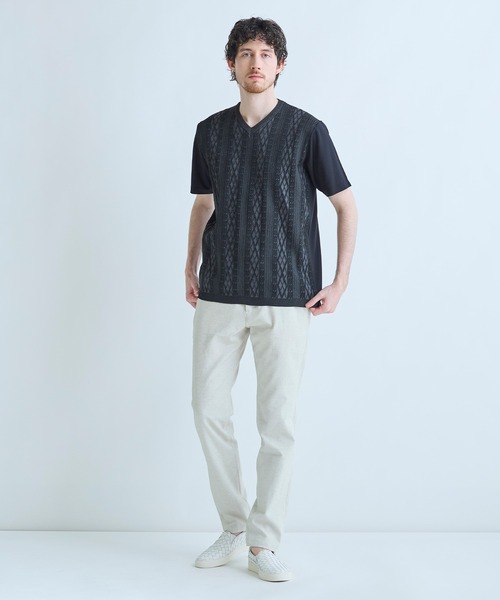 MEN'S BIGI（メンズビギ）の「アラン調 ニットコンビTシャツ（Tシャツ/カットソー・メンズ・ブルー/ブラック/オフホワイト・04/03/02/01）」の9枚目の写真