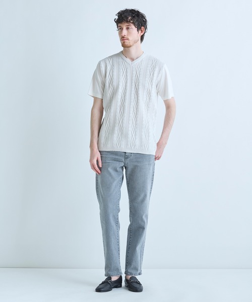 MEN'S BIGI（メンズビギ）の「アラン調 ニットコンビTシャツ（Tシャツ/カットソー・メンズ・ブルー/ブラック/オフホワイト・04/03/02/01）」の8枚目の写真