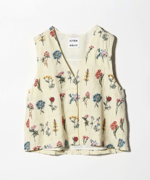 CITEN（シテン）の「＜CITEN＞ブロックフラワーシシュウベスト（ベスト・レディース・オフホワイト/ブラック・FREE）」の3枚目の写真
