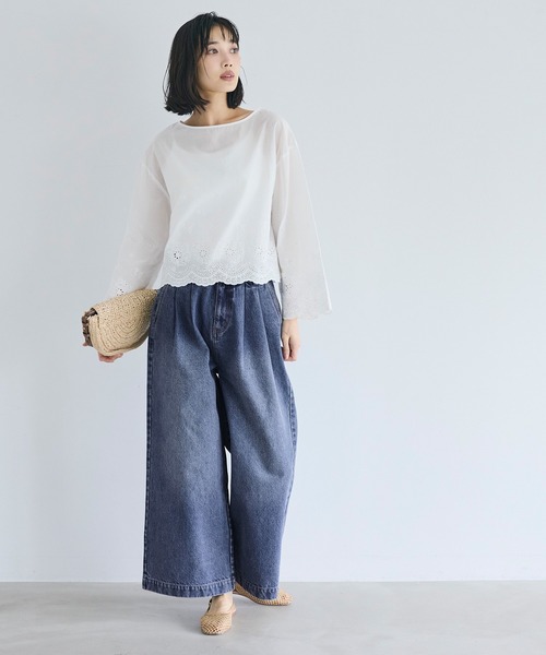 coca（coca）（コカ）の「タックデニムパンツ（デニムパンツ・レディース・ホワイト/ブルー・L/M/S）」の3枚目の写真