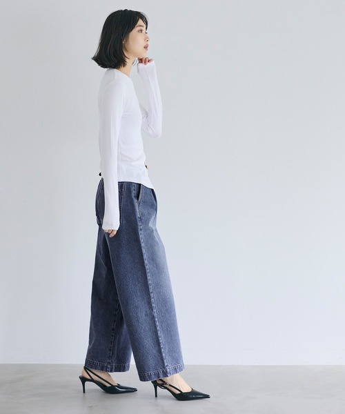 coca（coca）（コカ）の「タックデニムパンツ（デニムパンツ・レディース・ホワイト/ブルー・L/M/S）」の7枚目の写真