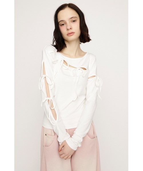 新品未使用タグ付き☆SLY　CUT OUT RIBBON トップス セール】CUT OUT RIBBON TOPS カットアウトリボントップス 春服（T