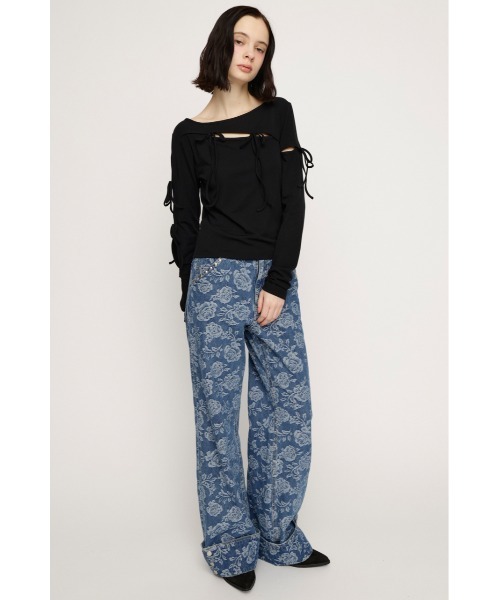 SLY(スライ)の「CUT OUT RIBBON TOPS カットアウトリボントップス 春服(Tシャツ/カットソー・レディース・ライトパープル/ブラック/オフホワイト・FREE)」の9枚目の写真