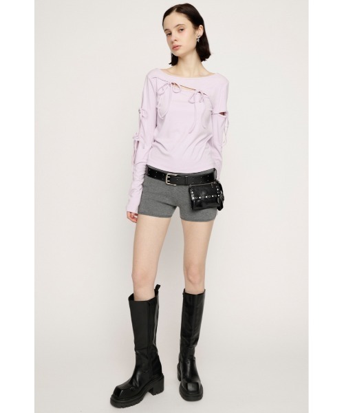 SLY(スライ)の「CUT OUT RIBBON TOPS カットアウトリボントップス 春服(Tシャツ/カットソー・レディース・ライトパープル/ブラック/オフホワイト・FREE)」の13枚目の写真