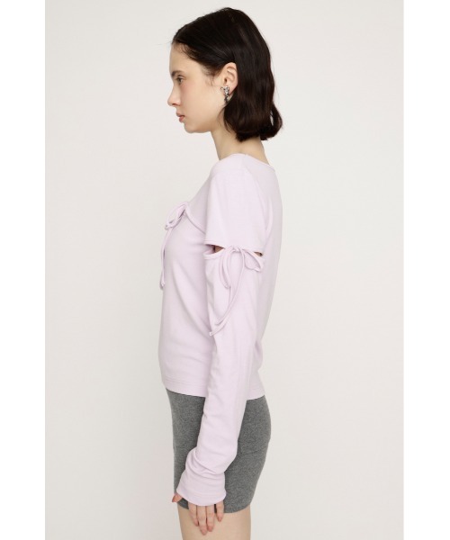 SLY(スライ)の「CUT OUT RIBBON TOPS カットアウトリボントップス 春服(Tシャツ/カットソー・レディース・ライトパープル/ブラック/オフホワイト・FREE)」の16枚目の写真