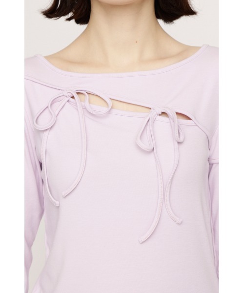 SLY(スライ)の「CUT OUT RIBBON TOPS カットアウトリボントップス 春服(Tシャツ/カットソー・レディース・ライトパープル/ブラック/オフホワイト・FREE)」の18枚目の写真