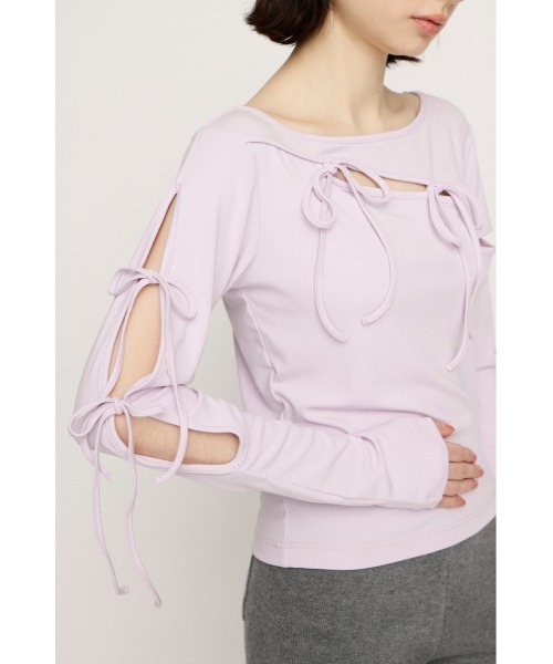 SLY(スライ)の「CUT OUT RIBBON TOPS カットアウトリボントップス 春服(Tシャツ/カットソー・レディース・ライトパープル/ブラック/オフホワイト・FREE)」の19枚目の写真