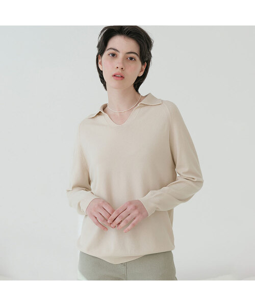 VASCARA(バスカラ)の「V Collar Neck Raglan Long Sleeve Knitwear (6colors)(ニット/セーター・レディース・ブラック/ライトベージュ/ライトブルー/ブラウン/クリーム/ライトイエロー・FREE)」の4枚目の写真