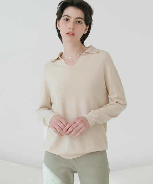 VASCARA(バスカラ)の「V Collar Neck Raglan Long Sleeve Knitwear (6colors)(ニット/セーター・レディース・ブラック/ライトベージュ/ライトブルー/ブラウン/クリーム/ライトイエロー・FREE)」の7枚目の写真