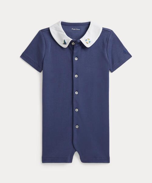 POLO RALPH LAUREN CHILDRENSWEAR(ポロ ラルフ ローレン チルドレンズウェア)の「エンブロイダリー コットン インターロック ショートオール(その他ベビーウェア・キッズ・ネイビー系1・12M/9M)」の1枚目の写真