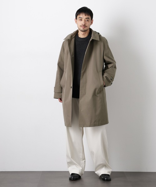 NANO universe(ナノユニバース)の「フーデッドステンカラーコート「WARP PRINT」ライニング(ステンカラーコート・メンズ・カーキ/ベージュ/ネイビー・S/M/L)」の2枚目の写真