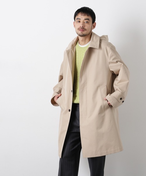 NANO universe(ナノユニバース)の「フーデッドステンカラーコート「WARP PRINT」ライニング(ステンカラーコート・メンズ・カーキ/ベージュ/ネイビー・S/M/L)」の12枚目の写真