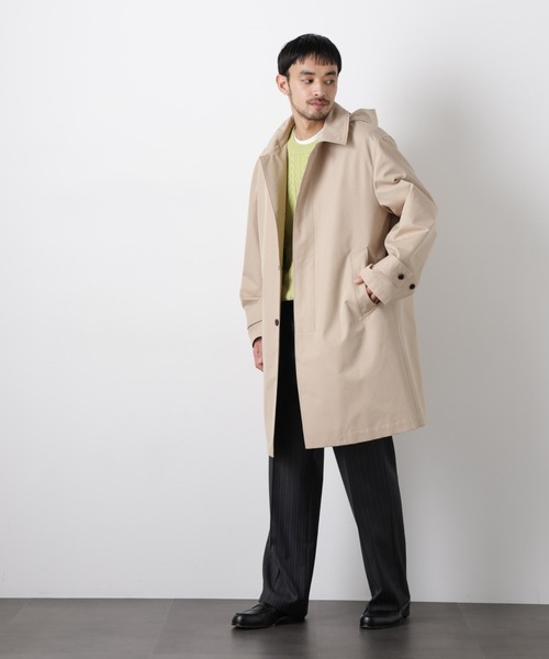 NANO universe(ナノユニバース)の「フーデッドステンカラーコート「WARP PRINT」ライニング(ステンカラーコート・メンズ・カーキ/ベージュ/ネイビー・S/M/L)」の16枚目の写真