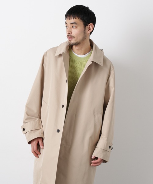 NANO universe(ナノユニバース)の「フーデッドステンカラーコート「WARP PRINT」ライニング(ステンカラーコート・メンズ・カーキ/ベージュ/ネイビー・S/M/L)」の11枚目の写真