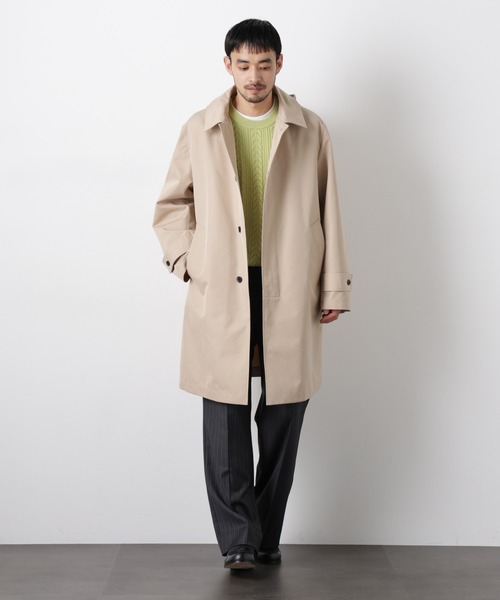 NANO universe(ナノユニバース)の「フーデッドステンカラーコート「WARP PRINT」ライニング(ステンカラーコート・メンズ・カーキ/ベージュ/ネイビー・S/M/L)」の14枚目の写真