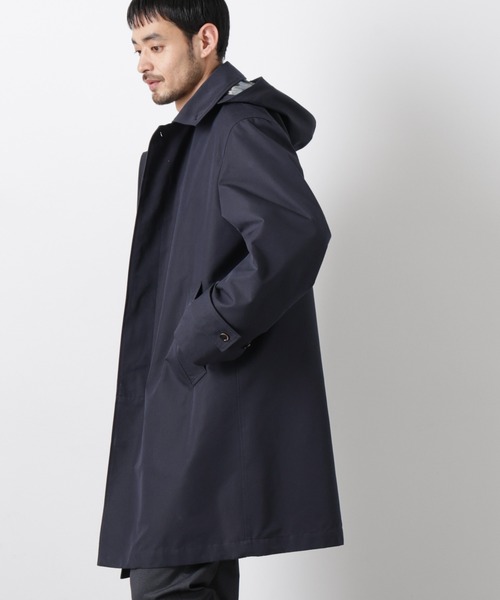 NANO universe(ナノユニバース)の「フーデッドステンカラーコート「WARP PRINT」ライニング(ステンカラーコート・メンズ・カーキ/ベージュ/ネイビー・S/M/L)」の20枚目の写真