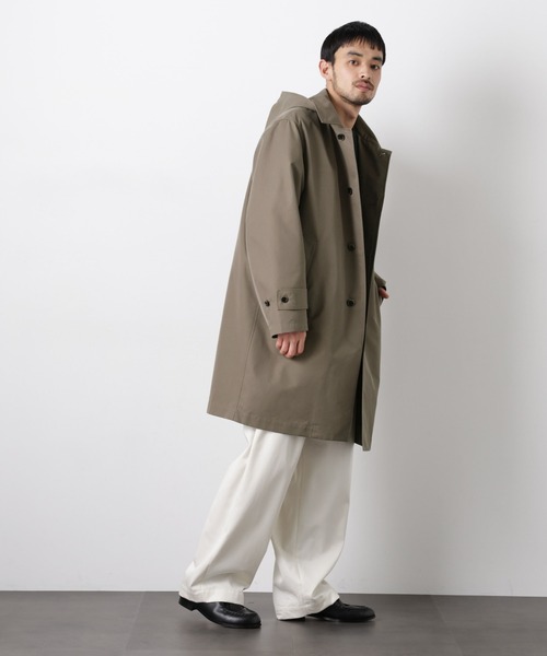 NANO universe(ナノユニバース)の「フーデッドステンカラーコート「WARP PRINT」ライニング(ステンカラーコート・メンズ・カーキ/ベージュ/ネイビー・S/M/L)」の9枚目の写真