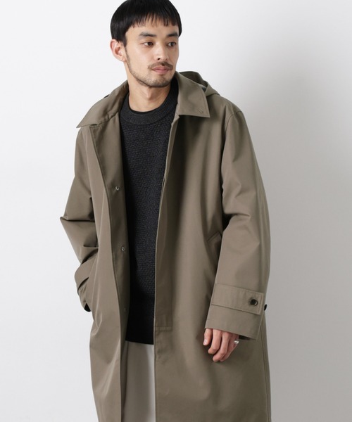 NANO universe(ナノユニバース)の「フーデッドステンカラーコート「WARP PRINT」ライニング(ステンカラーコート・メンズ・カーキ/ベージュ/ネイビー・S/M/L)」の5枚目の写真