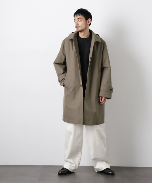 NANO universe(ナノユニバース)の「フーデッドステンカラーコート「WARP PRINT」ライニング(ステンカラーコート・メンズ・カーキ/ベージュ/ネイビー・S/M/L)」の8枚目の写真