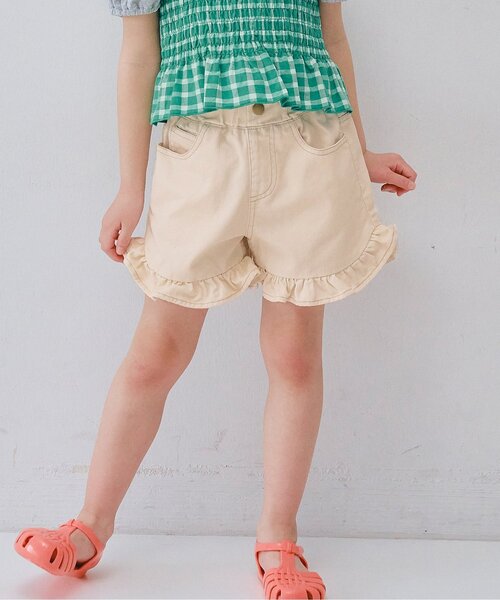 p.premier（ピードットプルミエ）の「カラーツイル&デニムラウンドヘムフリルショートパンツ（その他パンツ・キッズ・ブルー/アイボリー/チャコール/ミント/ピンク・80/90/100/110/120/130/140）」の2枚目の写真