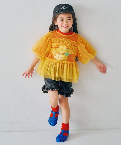 p.premier(ピードットプルミエ)の「カラーツイル&デニムラウンドヘムフリルショートパンツ(その他パンツ・キッズ・ブルー/アイボリー/チャコール/ミント/ピンク・80/90/100/110/120/130/140)」の18枚目の写真