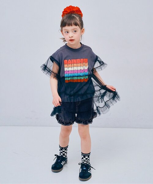 p.premier(ピードットプルミエ)の「カラーツイル&デニムラウンドヘムフリルショートパンツ(その他パンツ・キッズ・ブルー/アイボリー/チャコール/ミント/ピンク・80/90/100/110/120/130/140)」の19枚目の写真