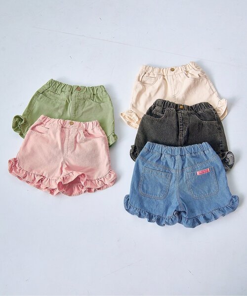 p.premier（ピードットプルミエ）の「カラーツイル&デニムラウンドヘムフリルショートパンツ（その他パンツ・キッズ・ブルー/アイボリー/チャコール/ミント/ピンク・80/90/100/110/120/130/140）」の7枚目の写真