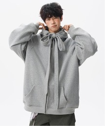 neos | 【neos】ユニセックス ビック ドローコード リボン ルーズ ジップ パーカー メンズ レディース(パーカー)