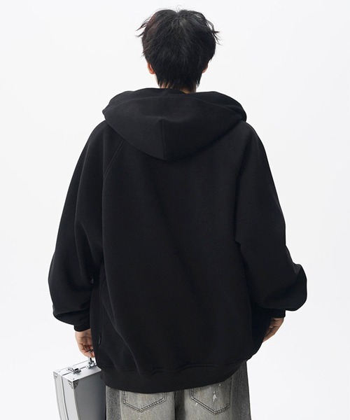 neos（ネオス）の「【neos】ユニセックス ビック ドローコード リボン ルーズ ジップ パーカー メンズ レディース（パーカー・メンズ・ブラック/グレー・MEDIUM/LARGE/X-LARGE）」の8枚目の写真