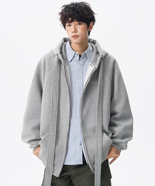 neos（ネオス）の「【neos】ユニセックス ビック ドローコード リボン ルーズ ジップ パーカー メンズ レディース（パーカー・メンズ・ブラック/グレー・MEDIUM/LARGE/X-LARGE）」の11枚目の写真