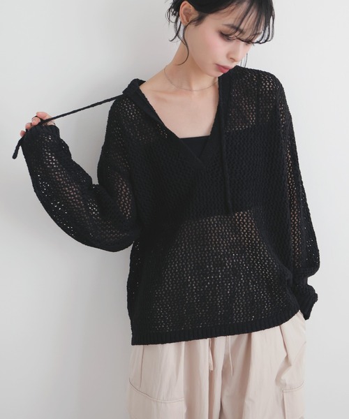透かし編みキーネックプルオーバー（ニット/セーター）｜LIAN（リアン