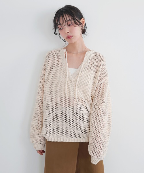 透かし編みプルオーバー　ivory planet3rd 透かし編みキーネックプルオーバー（ニット/セーター）｜LIAN（リアン