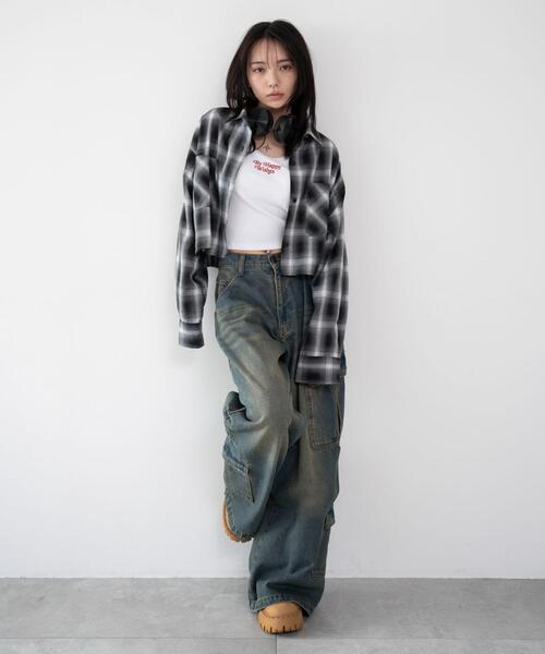 WEGO(ウィゴー)の「WEGO/【26年春夏新作】ショートチェックシャツ(シャツ/ブラウス・レディース・ホワイト/ブラック・FREE)」の4枚目の写真