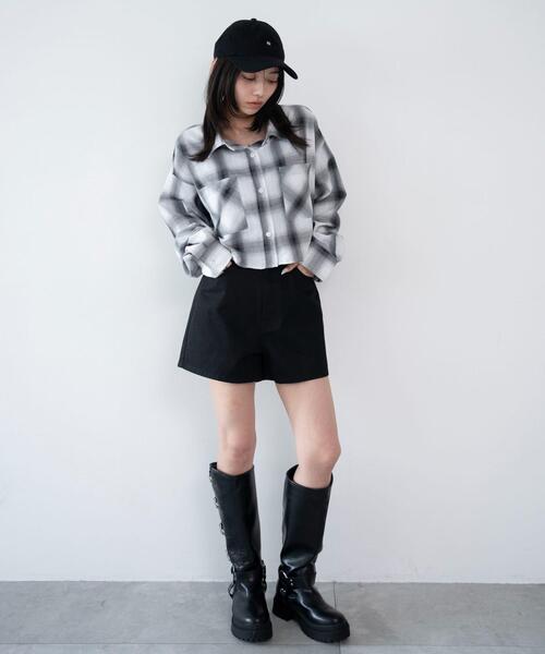WEGO(ウィゴー)の「WEGO/【26年春夏新作】ショートチェックシャツ(シャツ/ブラウス・レディース・ホワイト/ブラック・FREE)」の13枚目の写真