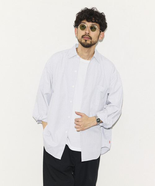 HINSON(ヒンソン)の「HINSON/ヒンソン リラックスフィット ブロードストライプ クレイジーパターン レギュラーカラーシャツ(シャツ/ブラウス・メンズ・その他9/グレー/サックスブルー/その他16・MEDIUM/LARGE)」の5枚目の写真