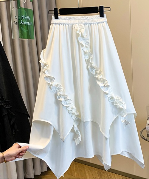 AMAJI(アマジ)の「フリルAラインスカート(スカート・レディース・ブラック/ホワイト・XX-LARGE/X-LARGE/LARGE/MEDIUM)」の3枚目の写真