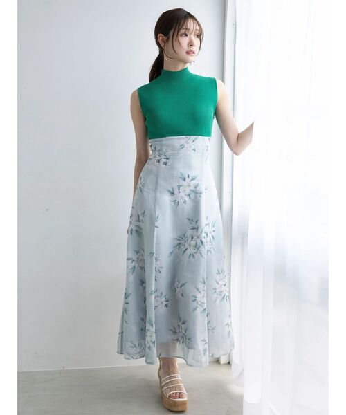 MERCURYDUO(マーキュリーデュオ)の「花柄ドッキングバックレースアップワンピース(ワンピース・レディース・ブラック/グリーン/ベージュ・MEDIUM/SMALL)」の3枚目の写真