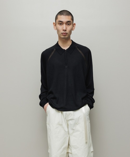 BAL（バル）の「VENTILATION MESH KNIT ZIP POLO LS（ニット/セーター・メンズ・ブラック/ブラウン/ベージュ・3/2/1）」の2枚目の写真