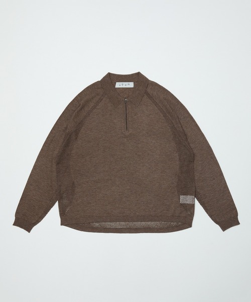 BAL（バル）の「VENTILATION MESH KNIT ZIP POLO LS（ニット/セーター・メンズ・ブラック/ブラウン/ベージュ・3/2/1）」の16枚目の写真