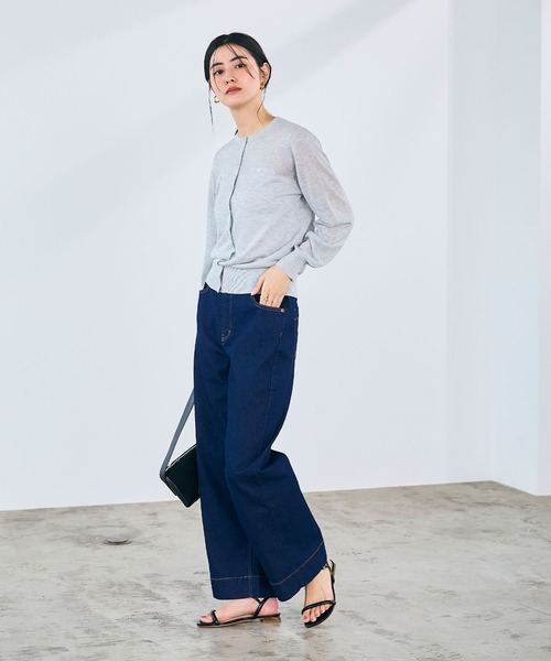 CROSS FUNCTION（クロスファンクション）の「《ストレッチ》エブ楽 ワイドボックスストレッチデニムパンツ【CROSS FUNCTION/クロスファンクション】（デニムパンツ・レディース・ブラック/ネイビー・M/L/LL/AM/AL/ALL）」の9枚目の写真